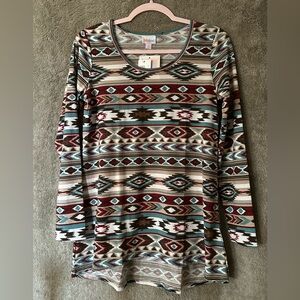 LuLaRoe Long Sleeve Aztec Scoop Neck Top - Burgundy, Teal, Cream, Brown, Black